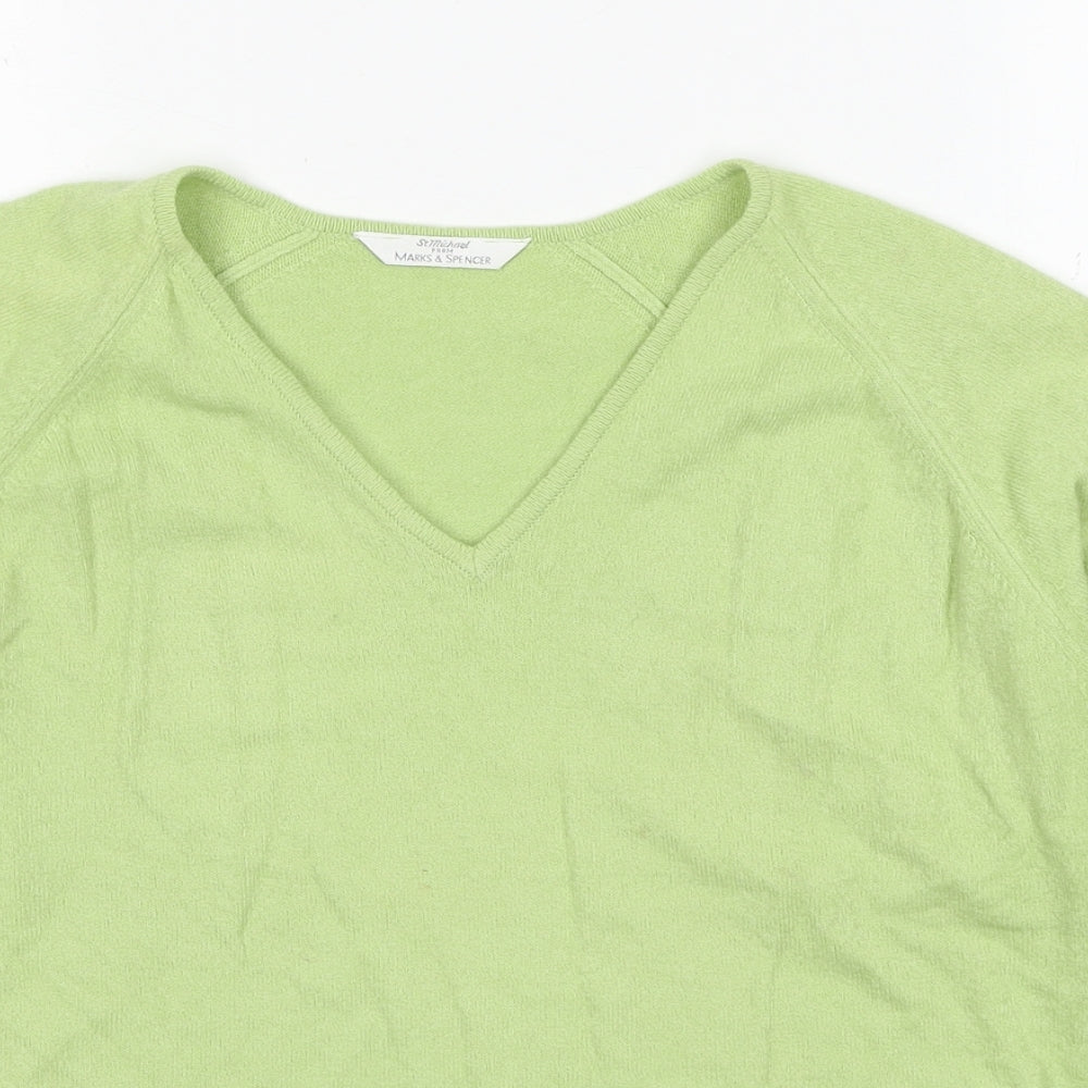 Marks and Spencer Womens Green V-Neck Acrylic Pullover Jumper Size 14