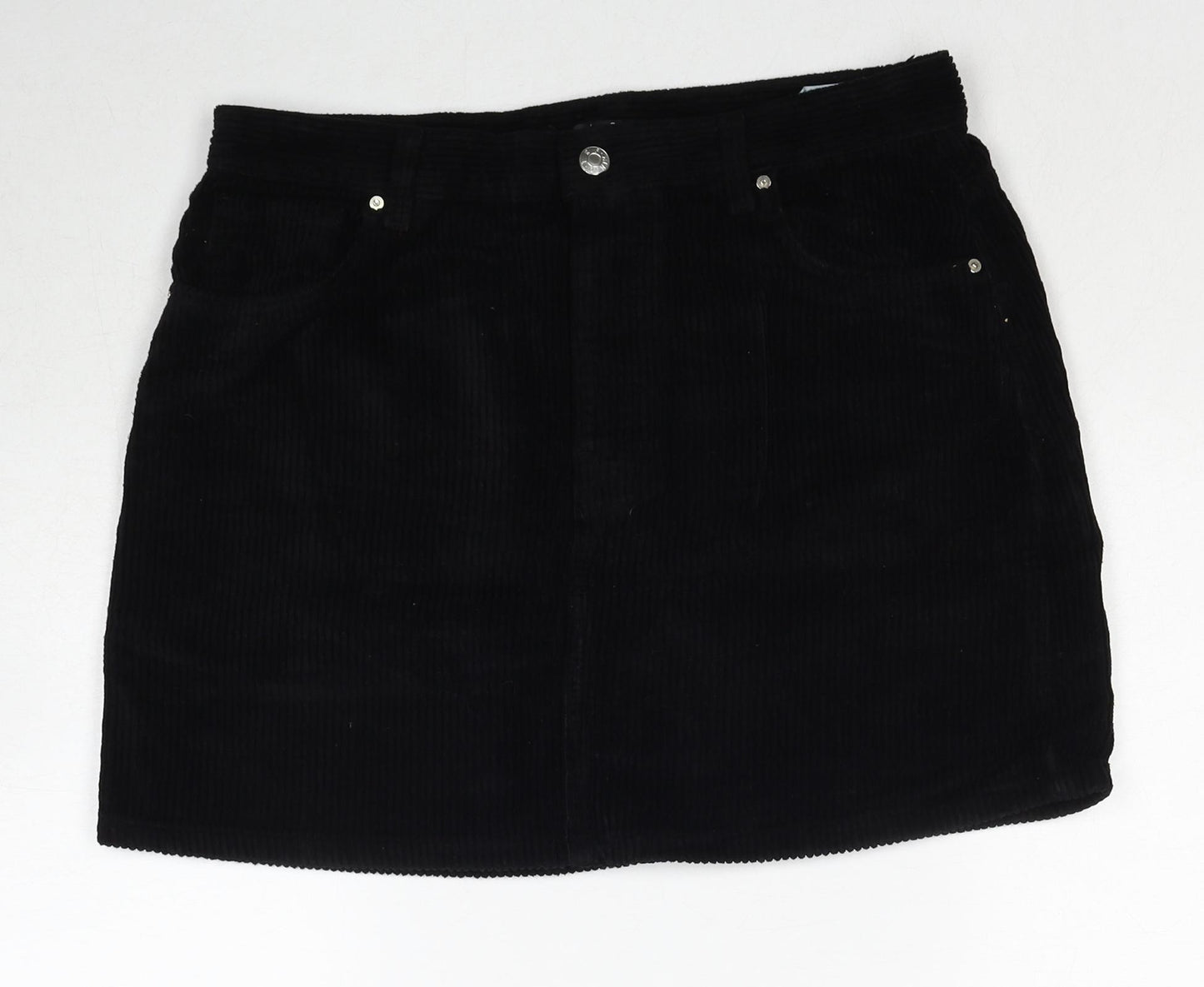 Zara Womens Black Cotton Mini Skirt Size L Zip