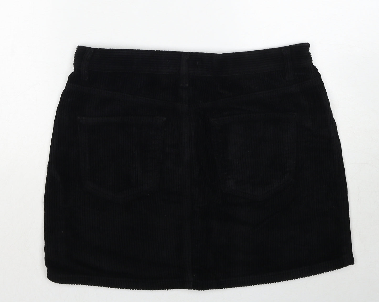 Zara Womens Black Cotton Mini Skirt Size L Zip