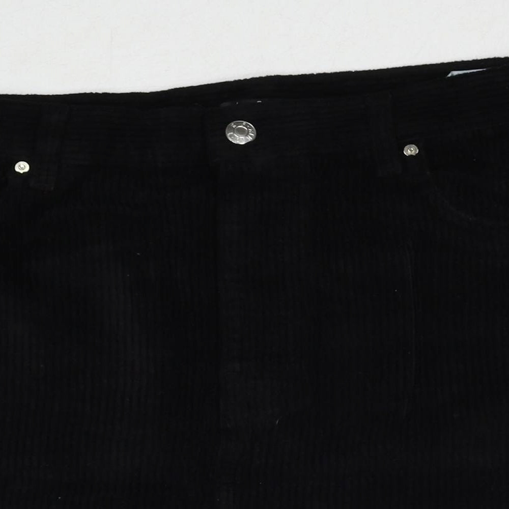 Zara Womens Black Cotton Mini Skirt Size L Zip