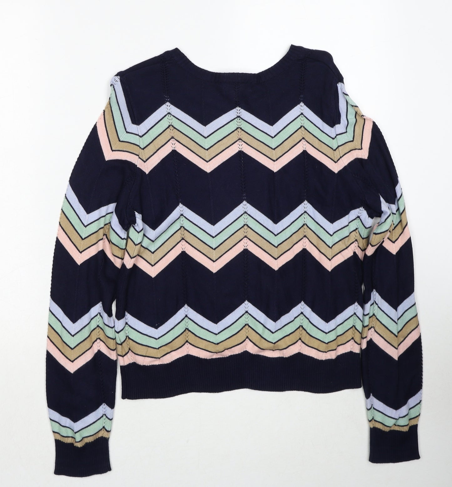 FOREVER 21 Womens Blue Round Neck Geometric Viscose Pullover Jumper Size L