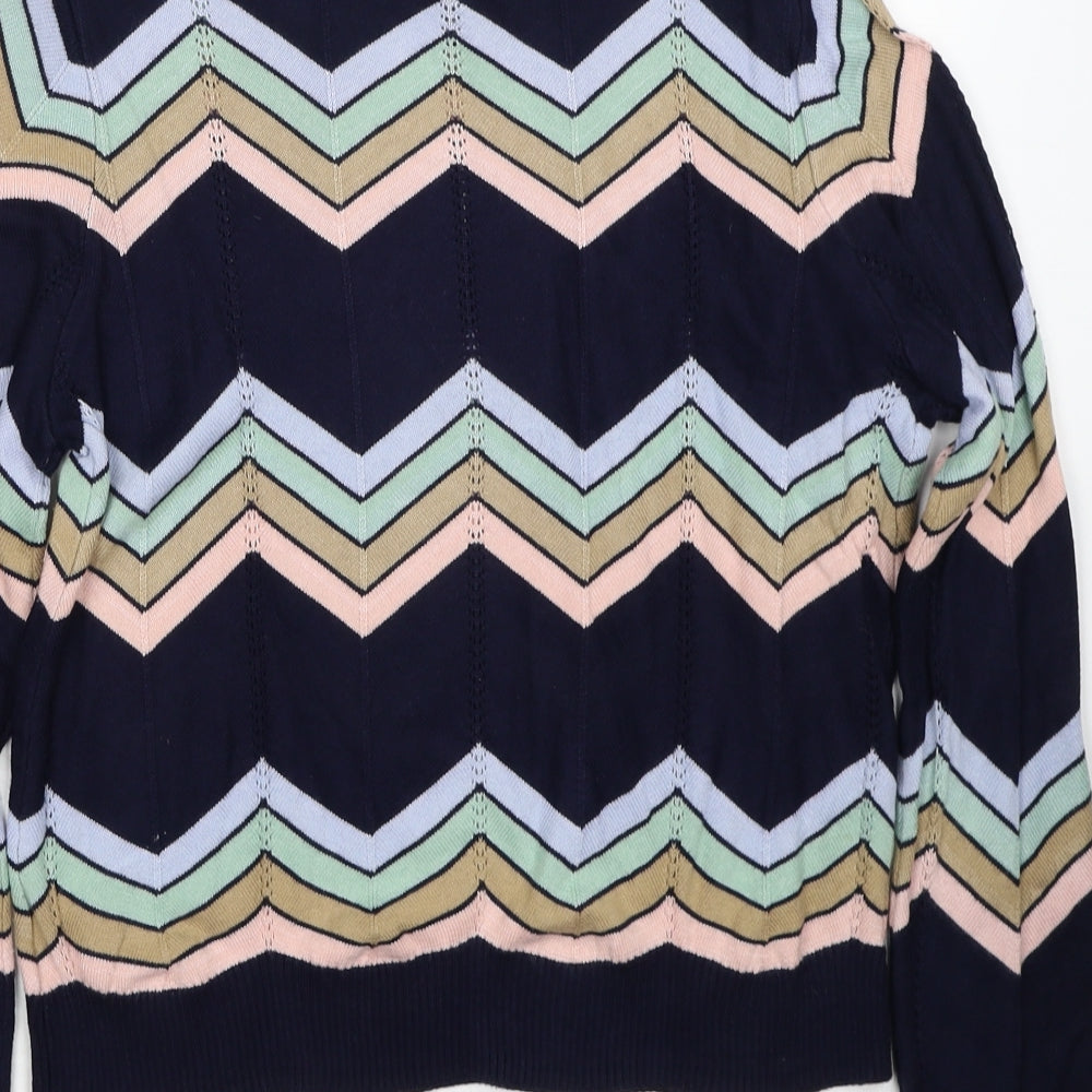 FOREVER 21 Womens Blue Round Neck Geometric Viscose Pullover Jumper Size L