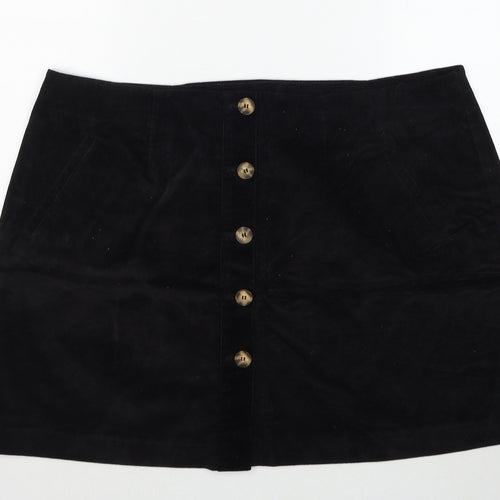 Tayfan Womens Black Cotton A-Line Skirt Size 38 in Button
