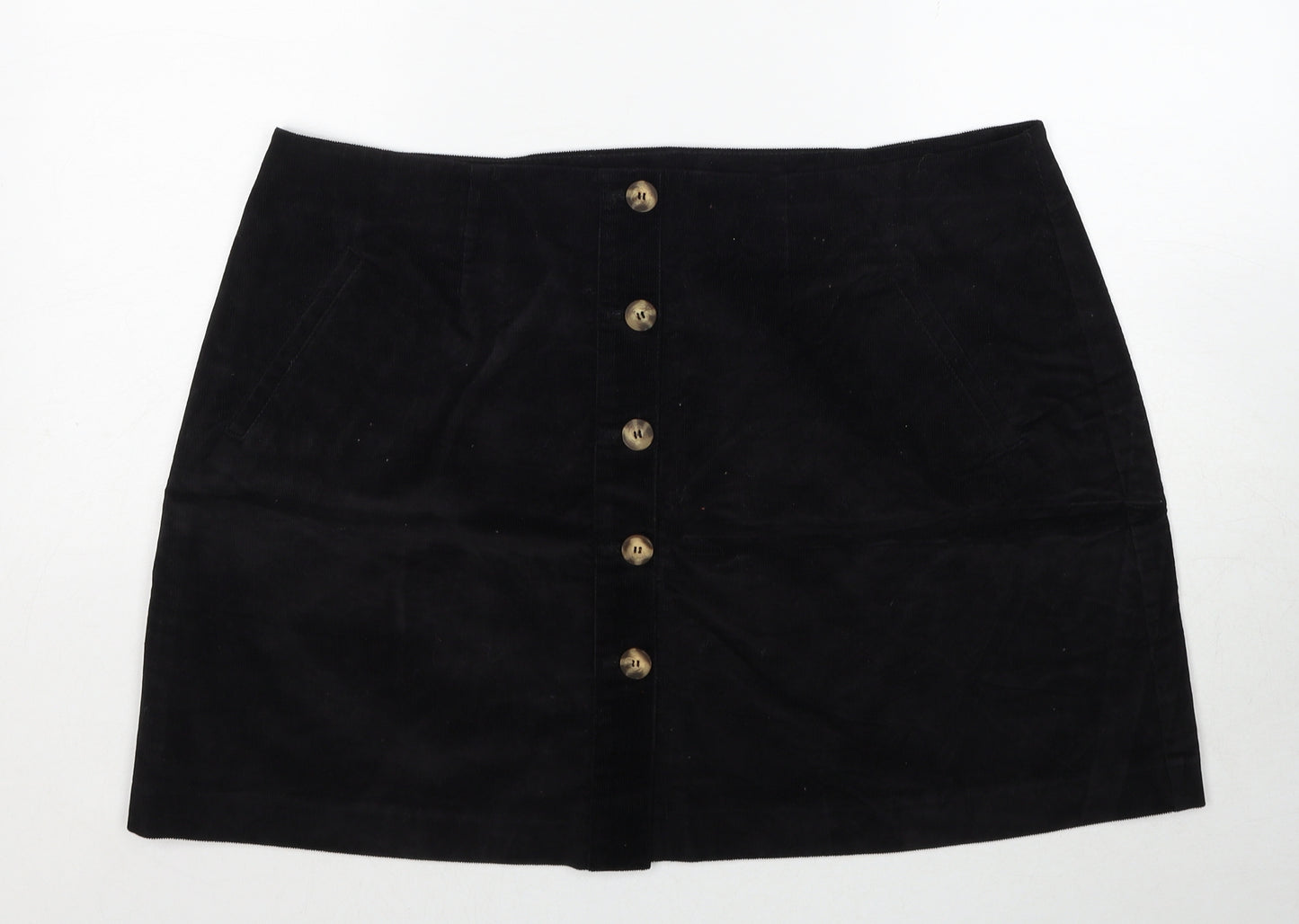 Tayfan Womens Black Cotton A-Line Skirt Size 38 in Button