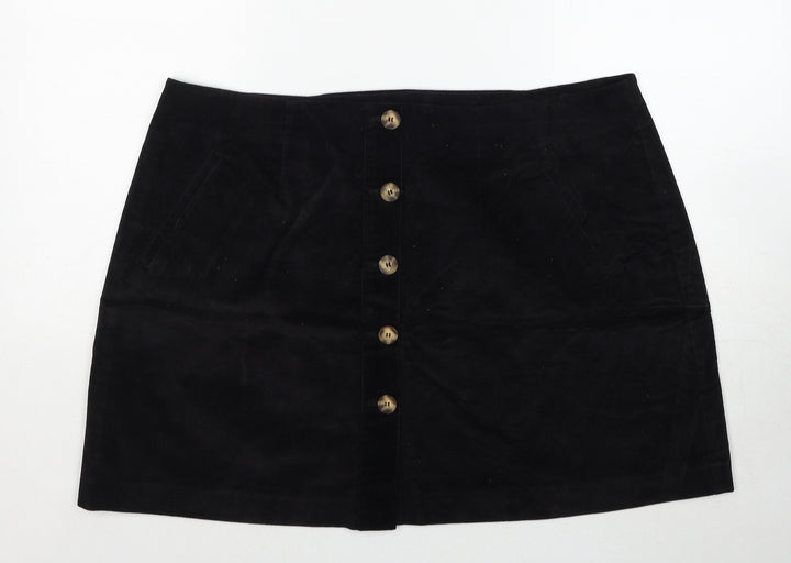 Tayfan Womens Black Cotton A-Line Skirt Size 38 in Button