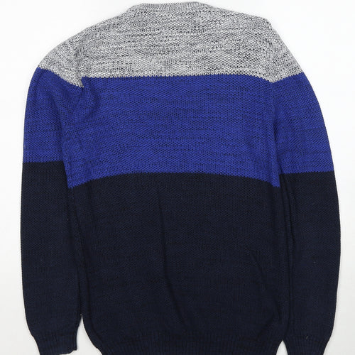 EDC Mens Blue Round Neck Cotton Henley Jumper Size S Long Sleeve