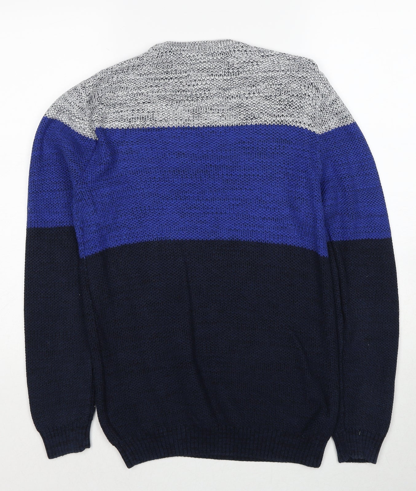 EDC Mens Blue Round Neck Cotton Henley Jumper Size S Long Sleeve