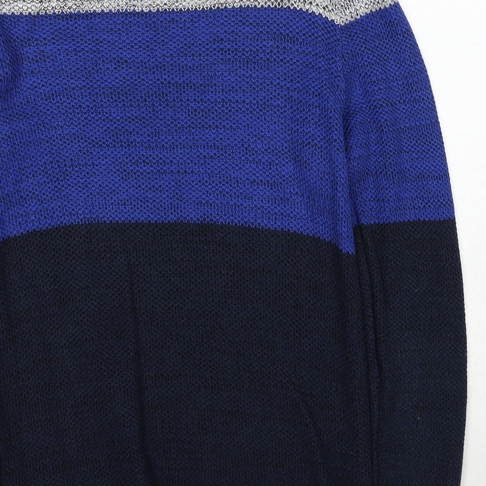 EDC Mens Blue Round Neck Cotton Henley Jumper Size S Long Sleeve