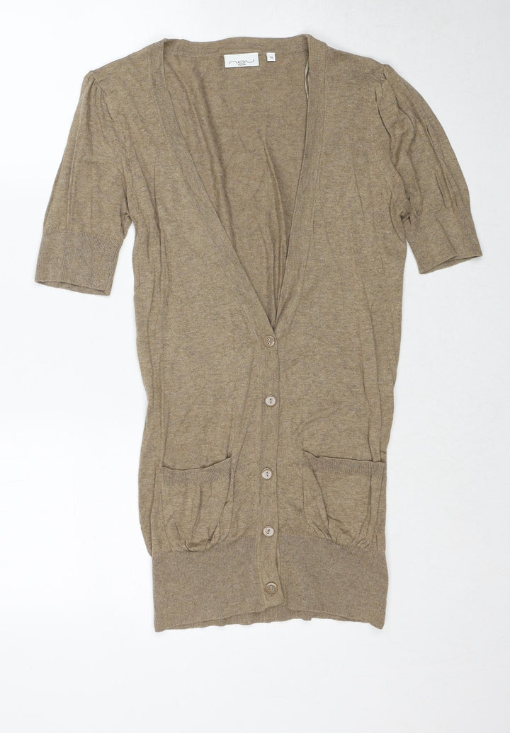 New Look Womens Beige V-Neck Cotton Cardigan Jumper Size 10