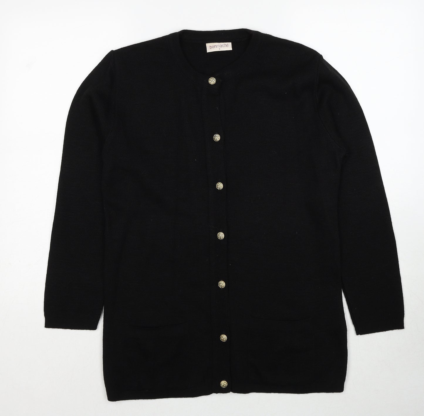 Bonmarché Womens Black Round Neck Acrylic Cardigan Jumper Size S