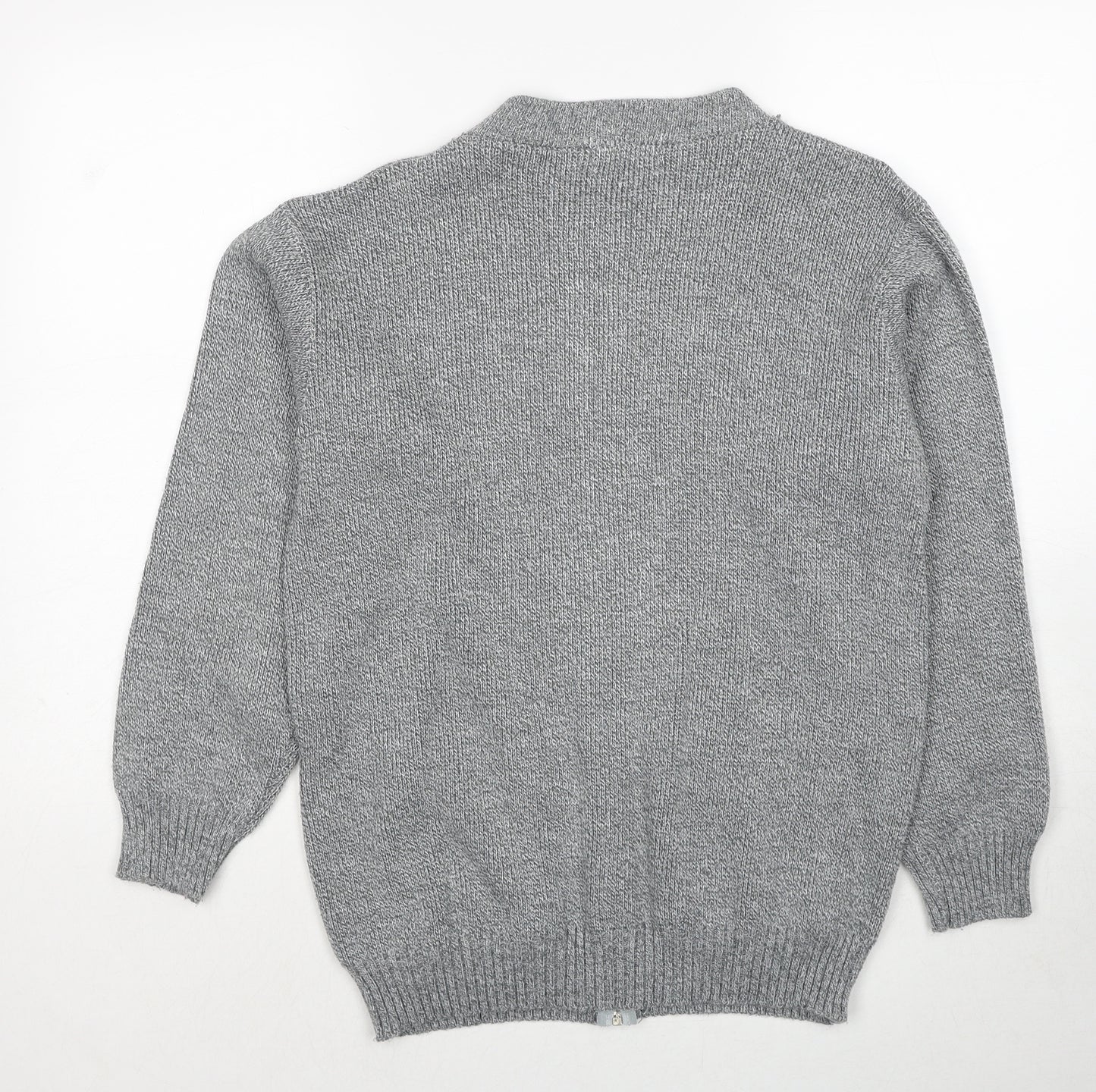FAB Mens Grey V-Neck Geometric Acrylic Full Zip Jumper Size S Long Sleeve