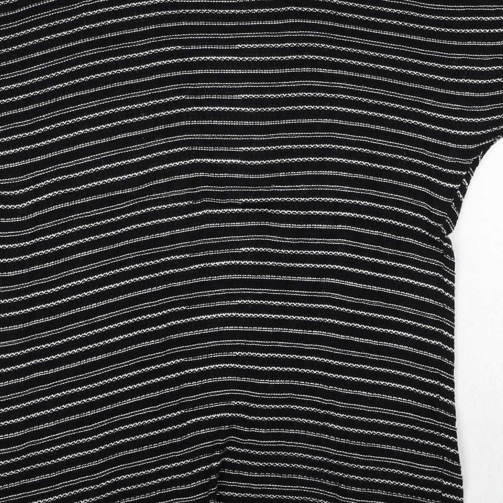 Silence + Noise Womens Black V-Neck Striped Acrylic Cardigan Jumper Size S