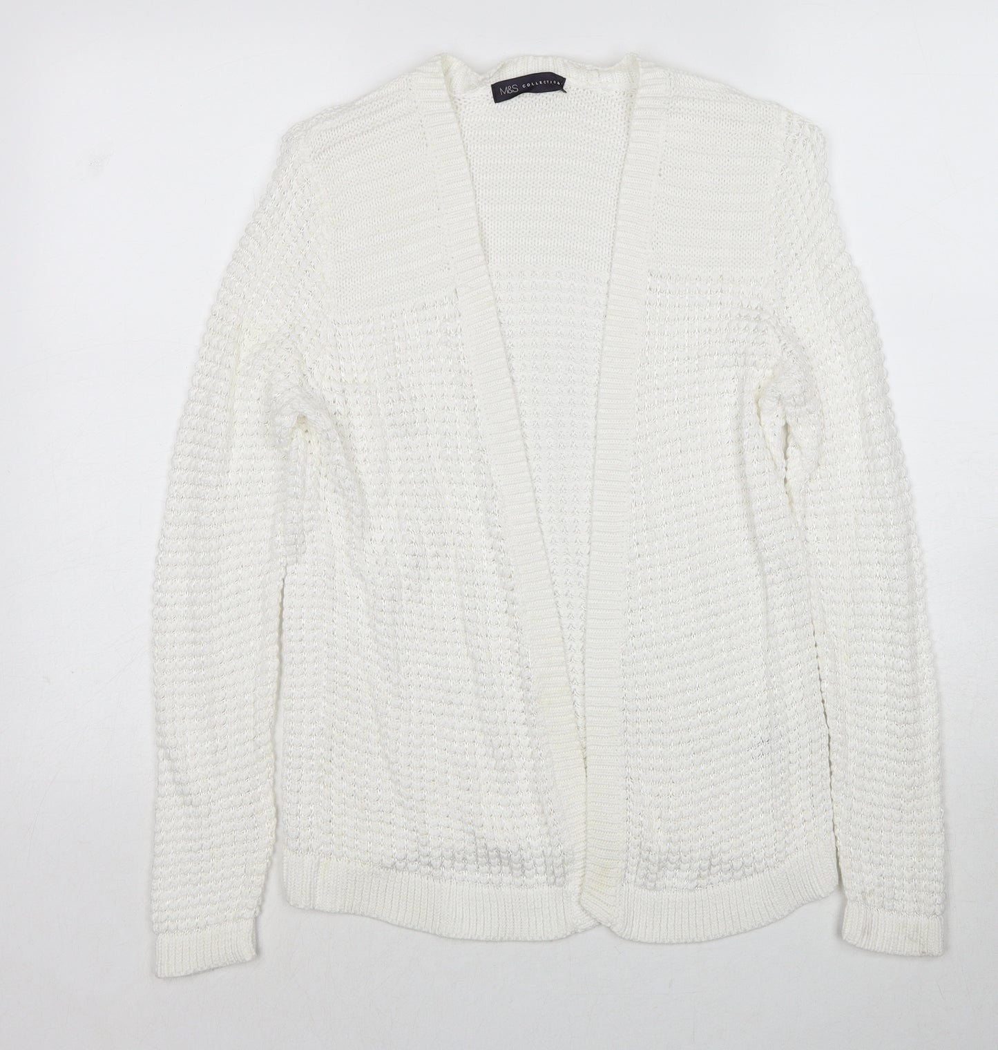 Marks and Spencer Womens White V-Neck Cotton Cardigan Jumper Size M