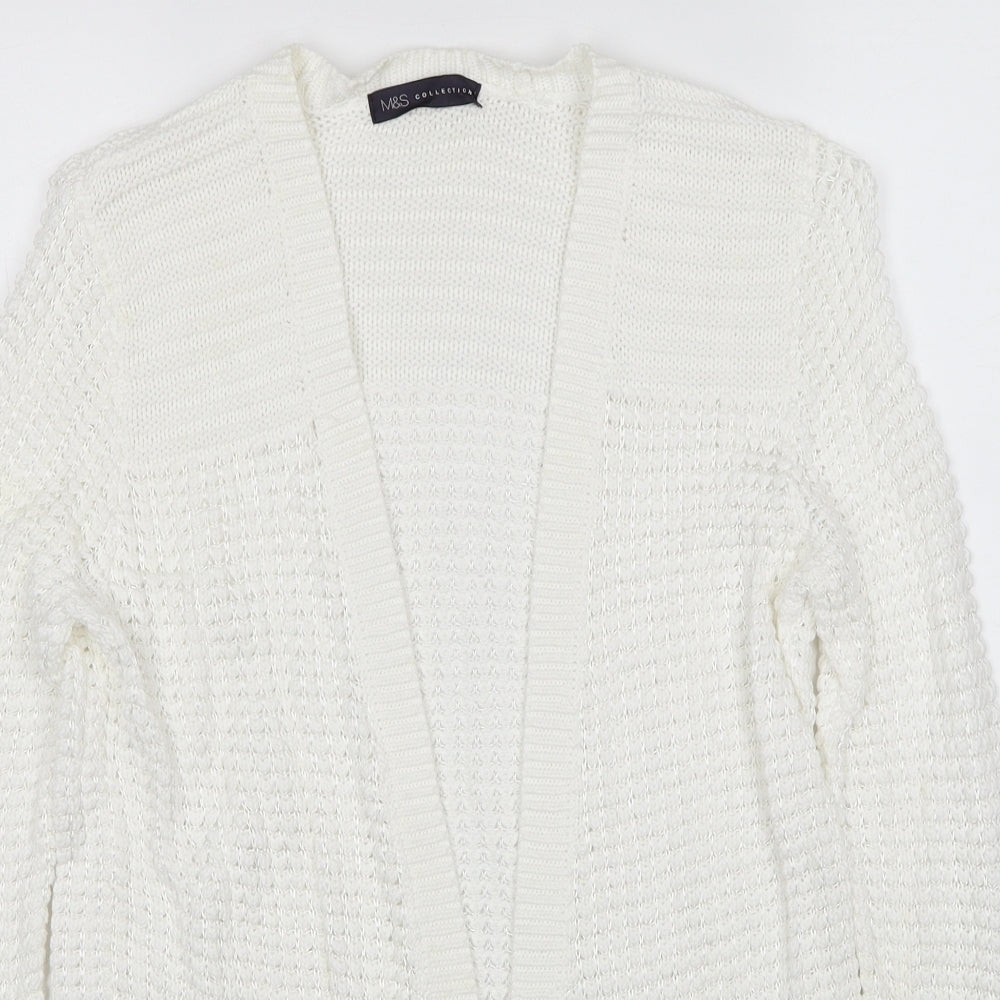 Marks and Spencer Womens White V-Neck Cotton Cardigan Jumper Size M