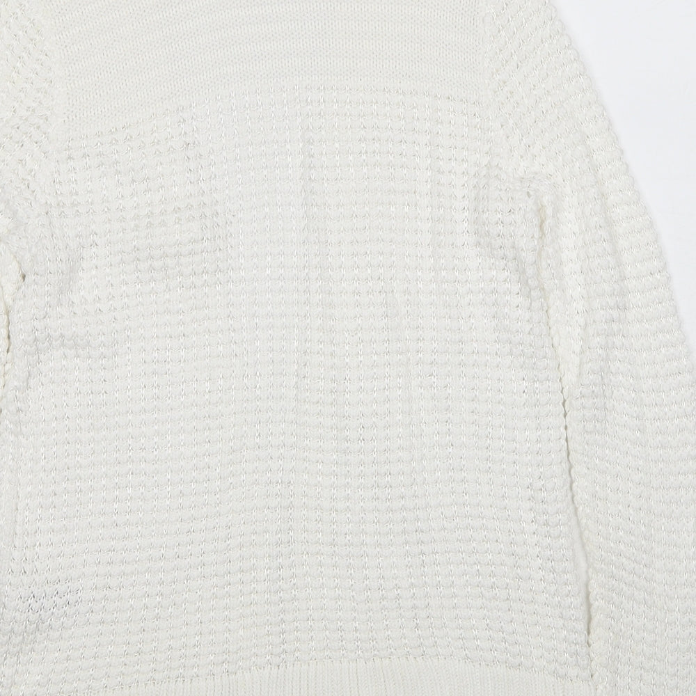 Marks and Spencer Womens White V-Neck Cotton Cardigan Jumper Size M