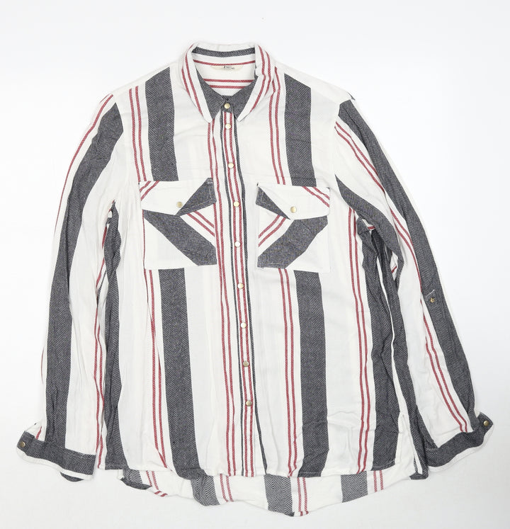 River Island Womens White Striped Viscose Basic Button-Up Size 10 Collared