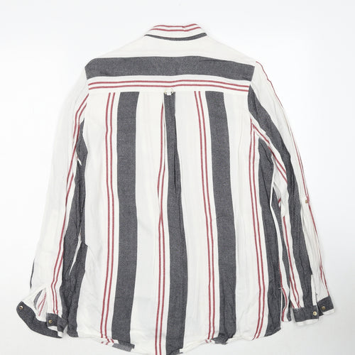 River Island Womens White Striped Viscose Basic Button-Up Size 10 Collared
