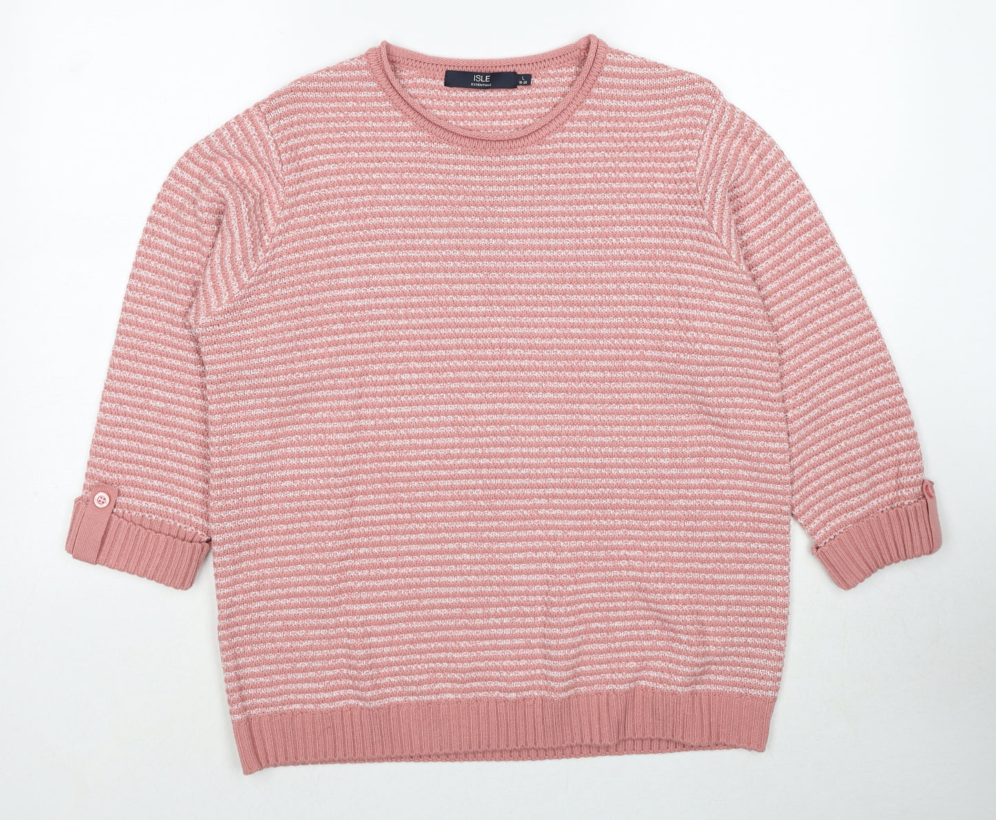 EWM Womens Pink Round Neck Striped Acrylic Pullover Jumper Size 18 - Size 18-20