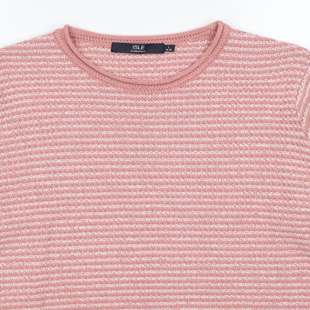 EWM Womens Pink Round Neck Striped Acrylic Pullover Jumper Size 18 - Size 18-20
