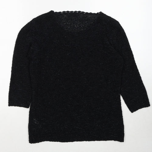 Bonmarché Womens Black Round Neck Floral Polyester Pullover Jumper Size M
