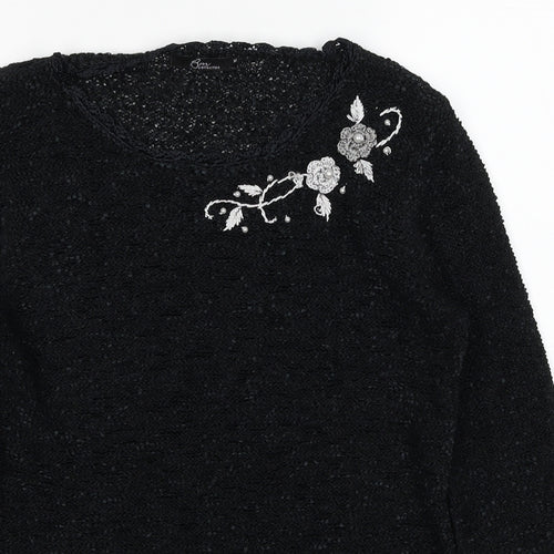 Bonmarché Womens Black Round Neck Floral Polyester Pullover Jumper Size M