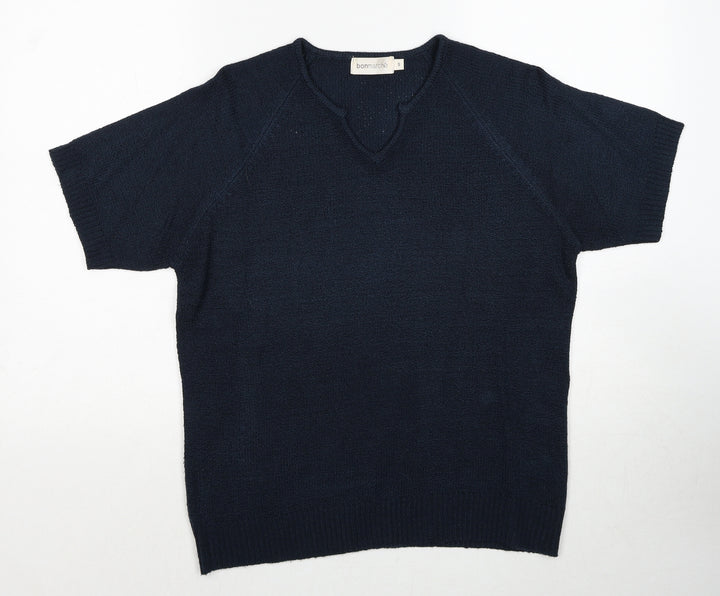 Bonmarché Womens Blue V-Neck Acrylic Pullover Jumper Size S