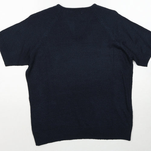 Bonmarché Womens Blue V-Neck Acrylic Pullover Jumper Size S