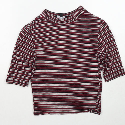 New Look Womens Red Striped Cotton Basic T-Shirt Size 6 Round Neck