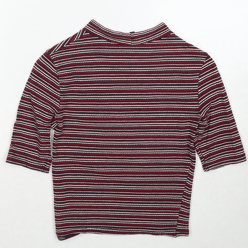 New Look Womens Red Striped Cotton Basic T-Shirt Size 6 Round Neck