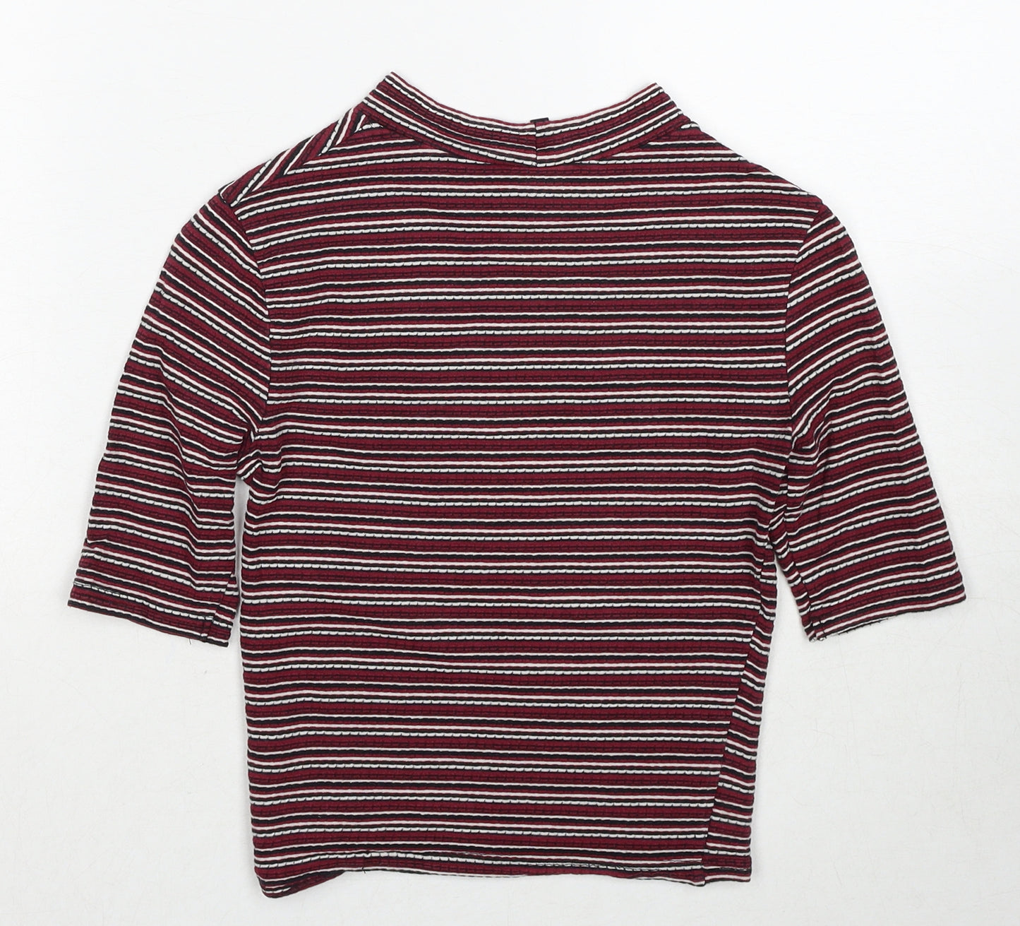 New Look Womens Red Striped Cotton Basic T-Shirt Size 6 Round Neck
