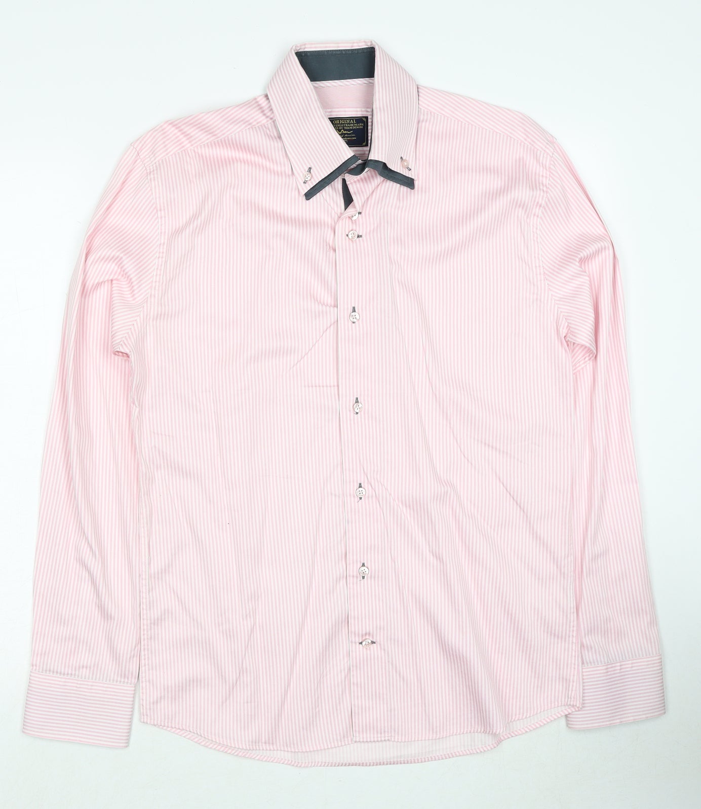 Original Mens Pink Striped Cotton Dress Shirt Size L Collared Button