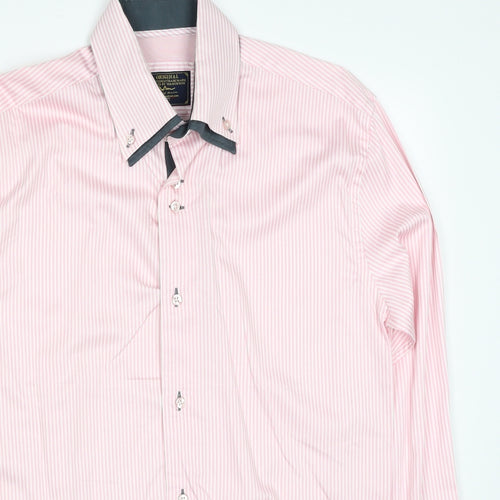 Original Mens Pink Striped Cotton Dress Shirt Size L Collared Button