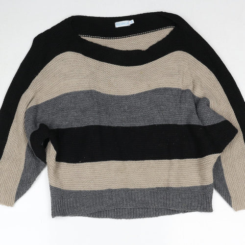 Blue Vanilla Womens Multicoloured Round Neck Striped Polyester Pullover Jumper Size S - Size S-M
