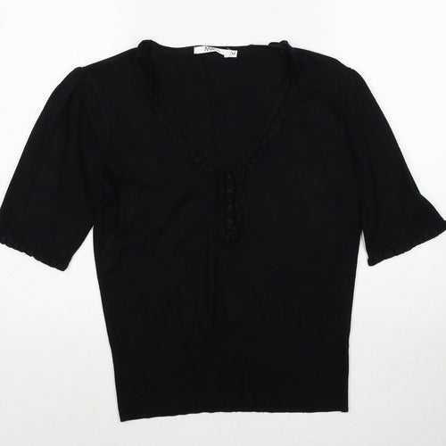 M&Co Womens Black V-Neck Viscose Pullover Jumper Size M