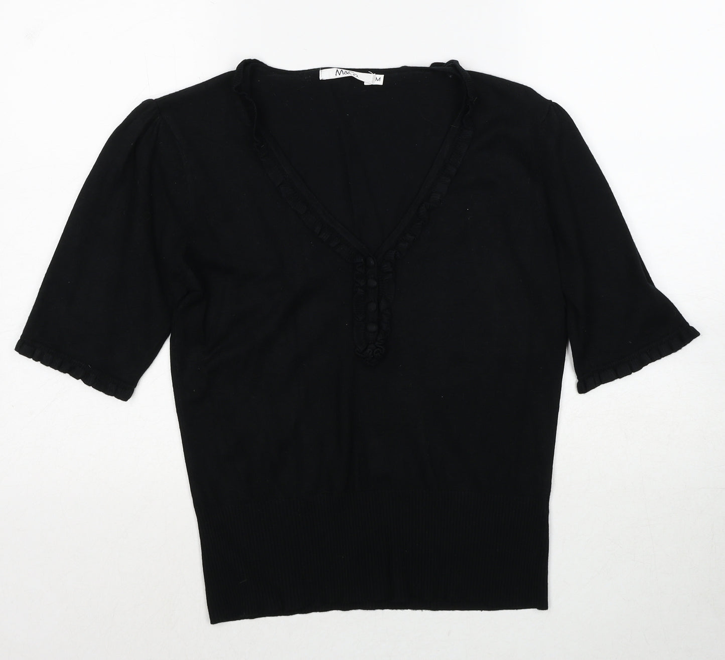 M&Co Womens Black V-Neck Viscose Pullover Jumper Size M