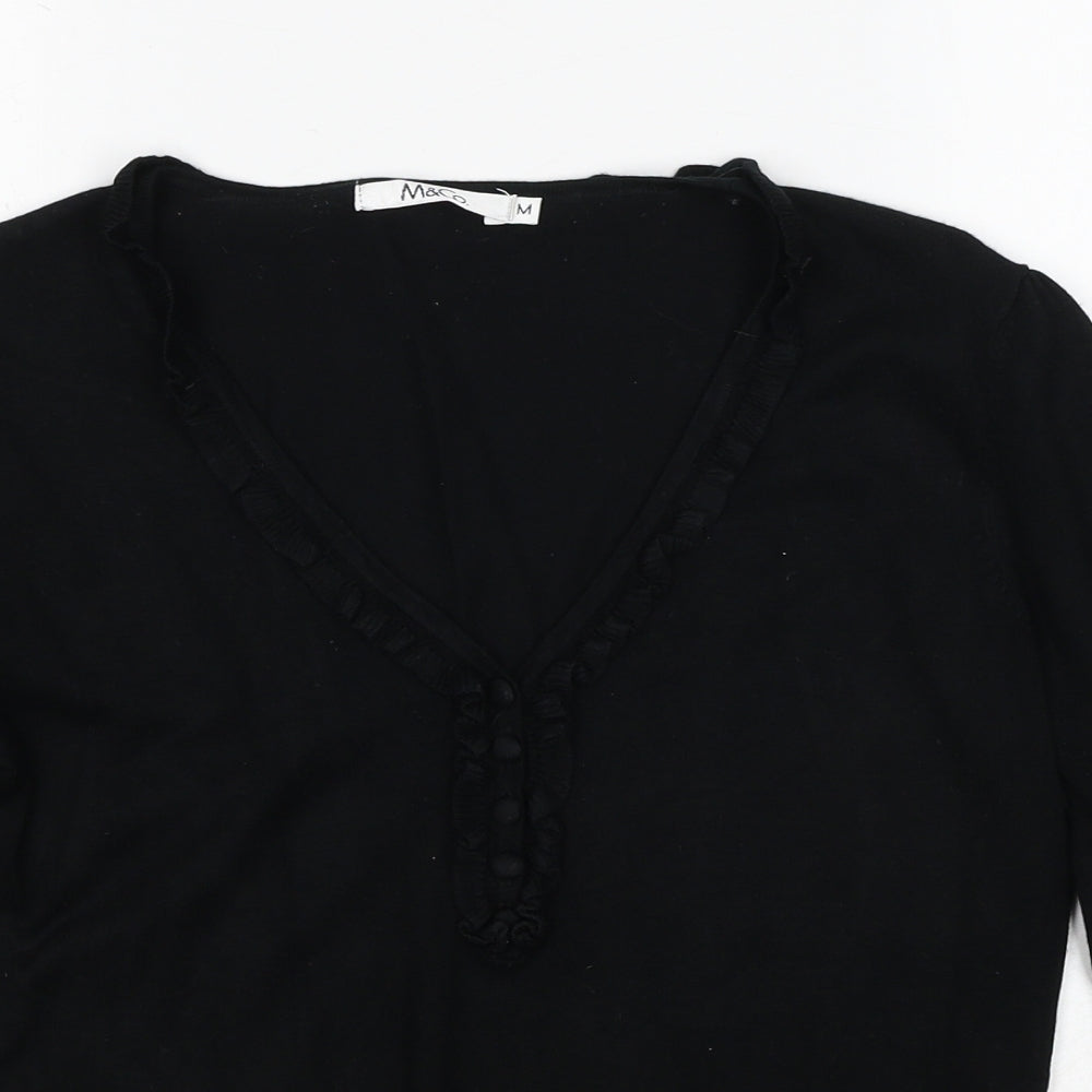 M&Co Womens Black V-Neck Viscose Pullover Jumper Size M