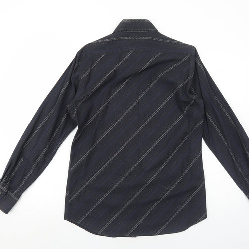 Ted Baker Mens Black Striped Cotton Dress Shirt Size M Collared Button