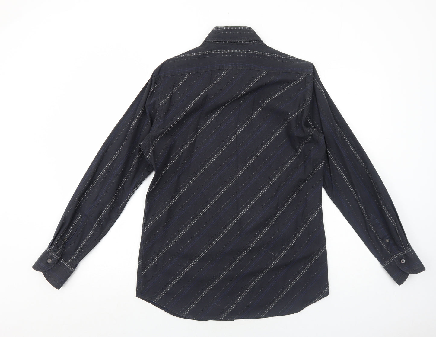 Ted Baker Mens Black Striped Cotton Dress Shirt Size M Collared Button