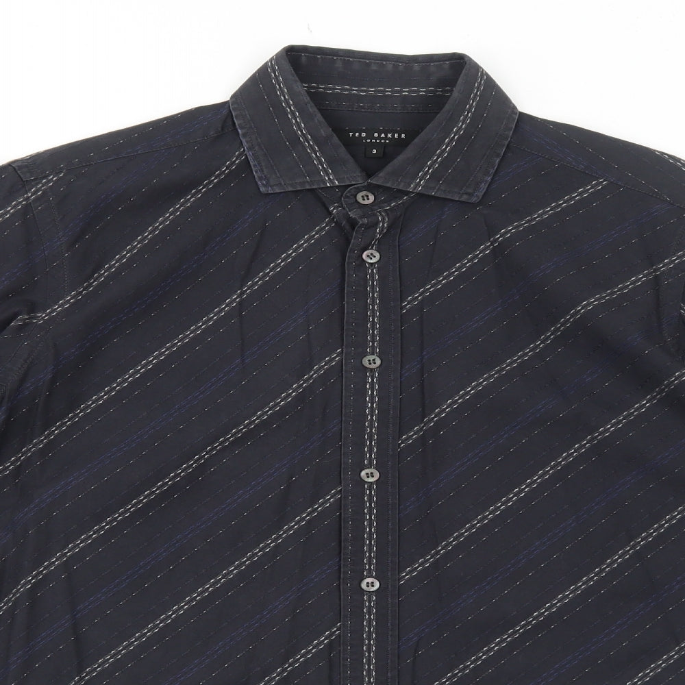 Ted Baker Mens Black Striped Cotton Dress Shirt Size M Collared Button