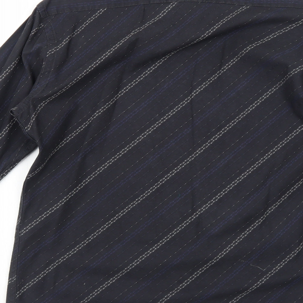 Ted Baker Mens Black Striped Cotton Dress Shirt Size M Collared Button