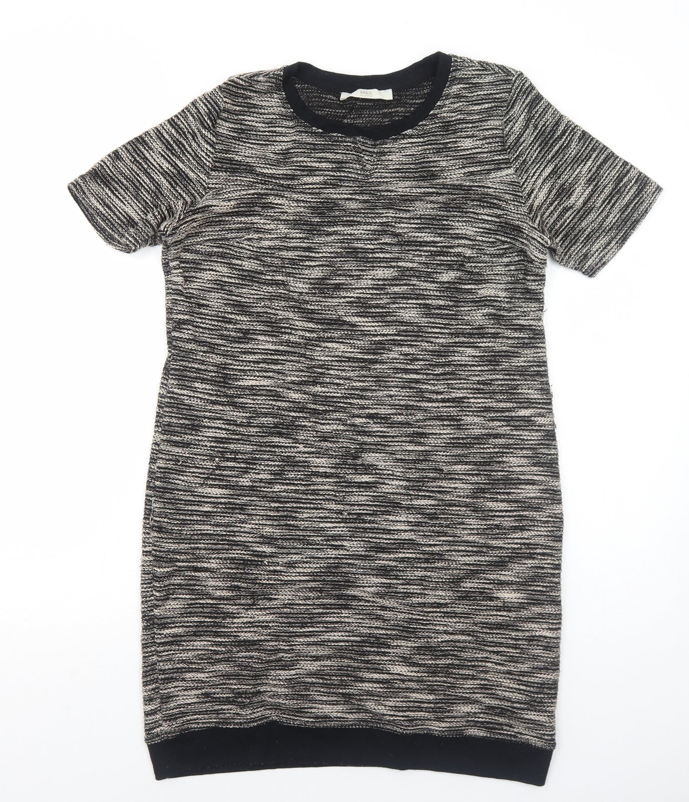 Marks and Spencer Womens Black Geometric Polyester A-Line Size 12 Round Neck Pullover