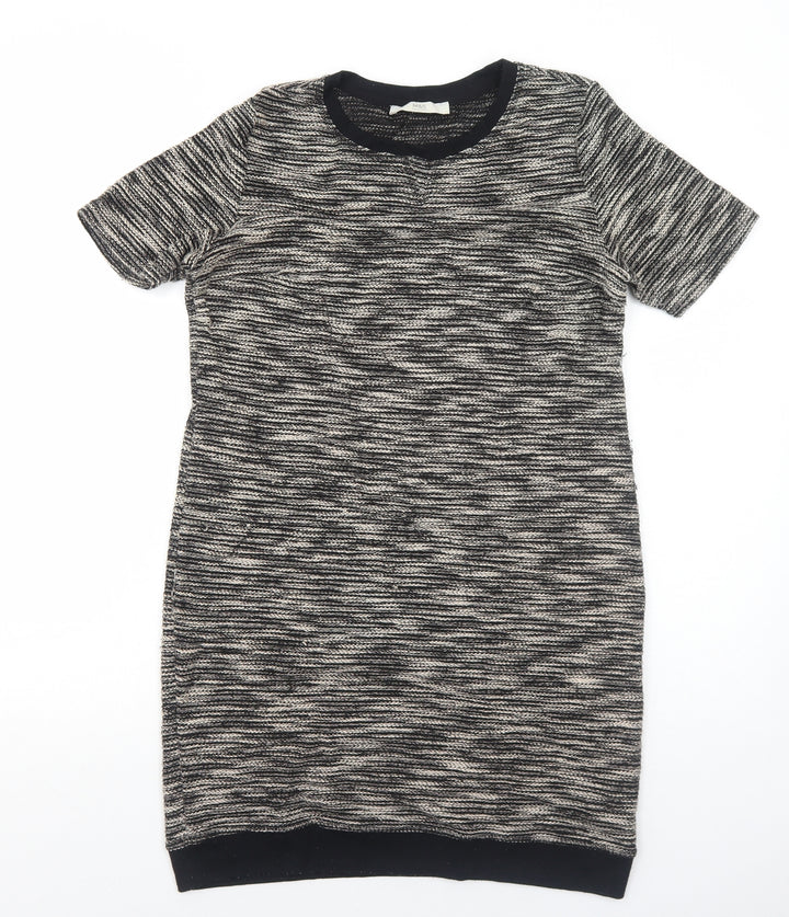 Marks and Spencer Womens Black Geometric Polyester A-Line Size 12 Round Neck Pullover