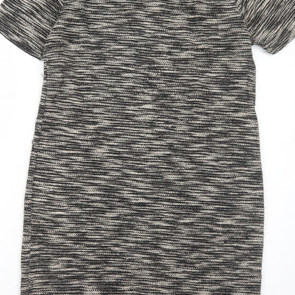 Marks and Spencer Womens Black Geometric Polyester A-Line Size 12 Round Neck Pullover