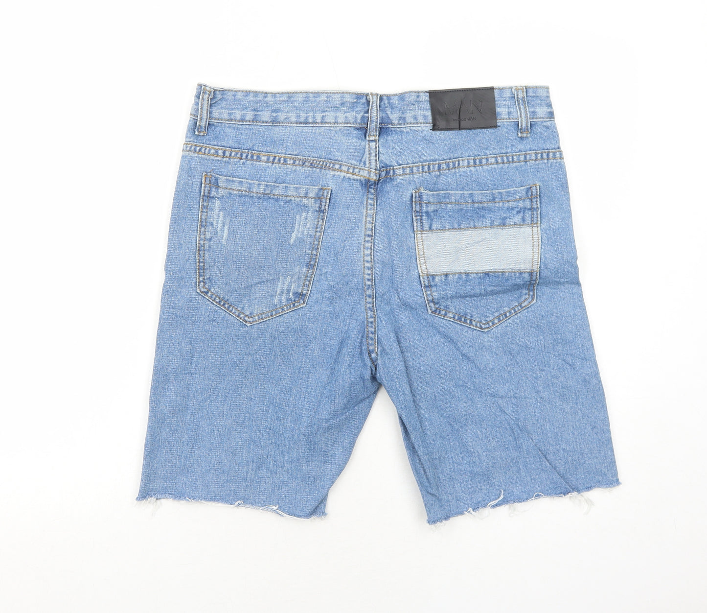 Boohoo Mens Blue Cotton Chino Shorts Size 32 in Regular Zip