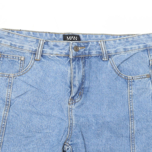 Boohoo Mens Blue Cotton Chino Shorts Size 32 in Regular Zip