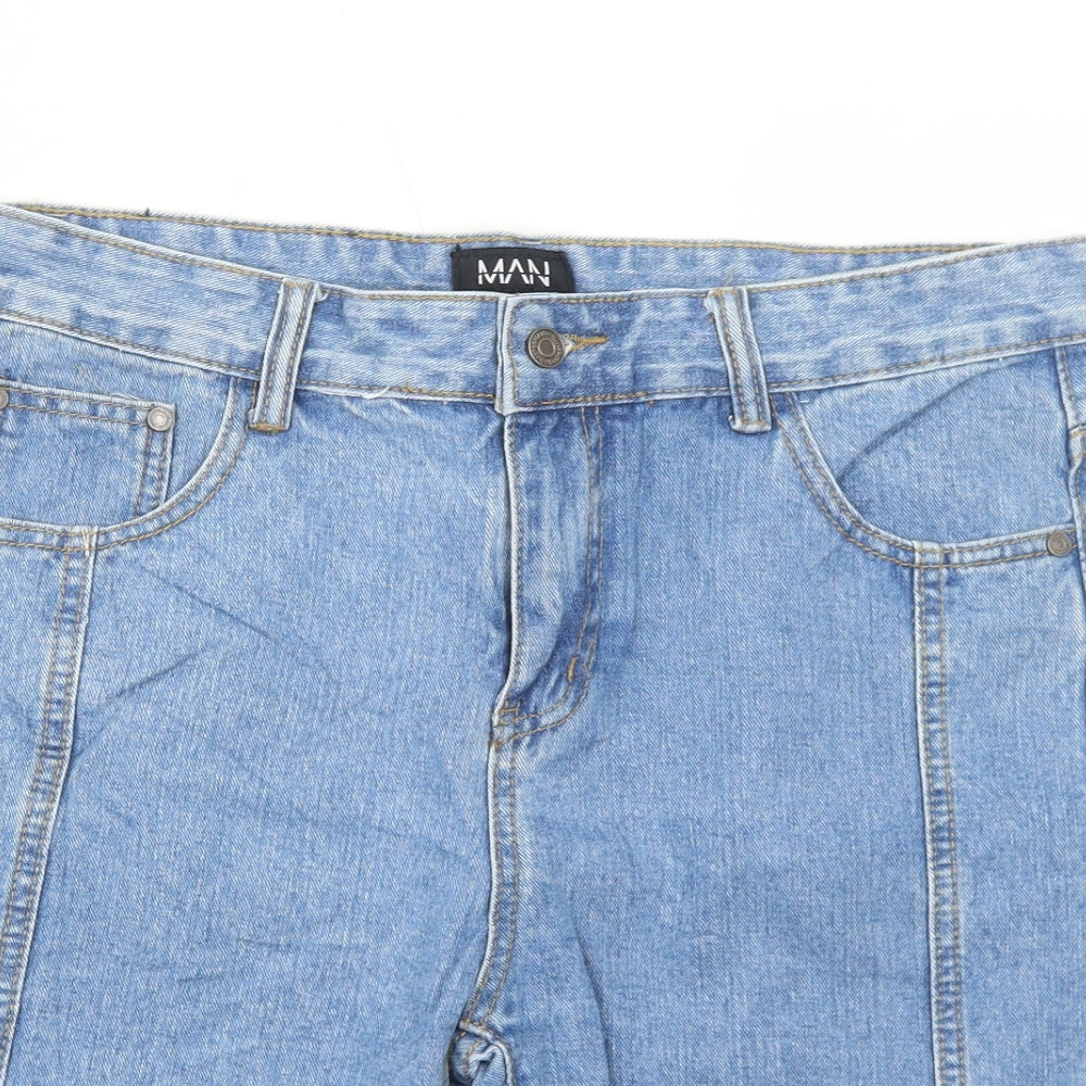 Boohoo Mens Blue Cotton Chino Shorts Size 32 in Regular Zip