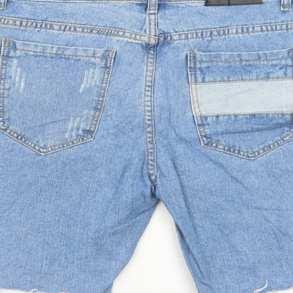 Boohoo Mens Blue Cotton Chino Shorts Size 32 in Regular Zip