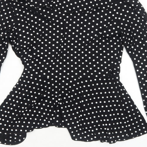 Boohoo Womens Black Polka Dot Viscose Wrap Blouse Size 10 V-Neck