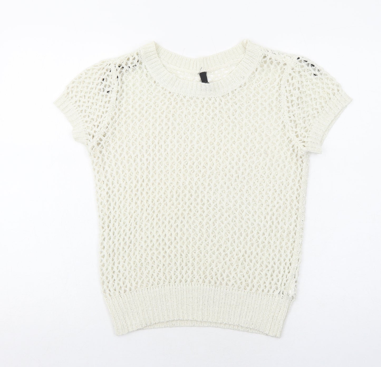 H&M Womens White Round Neck Acrylic Pullover Jumper Size 10