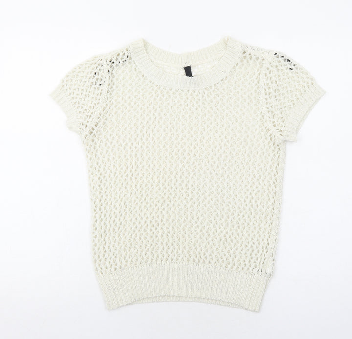 H&M Womens White Round Neck Acrylic Pullover Jumper Size 10